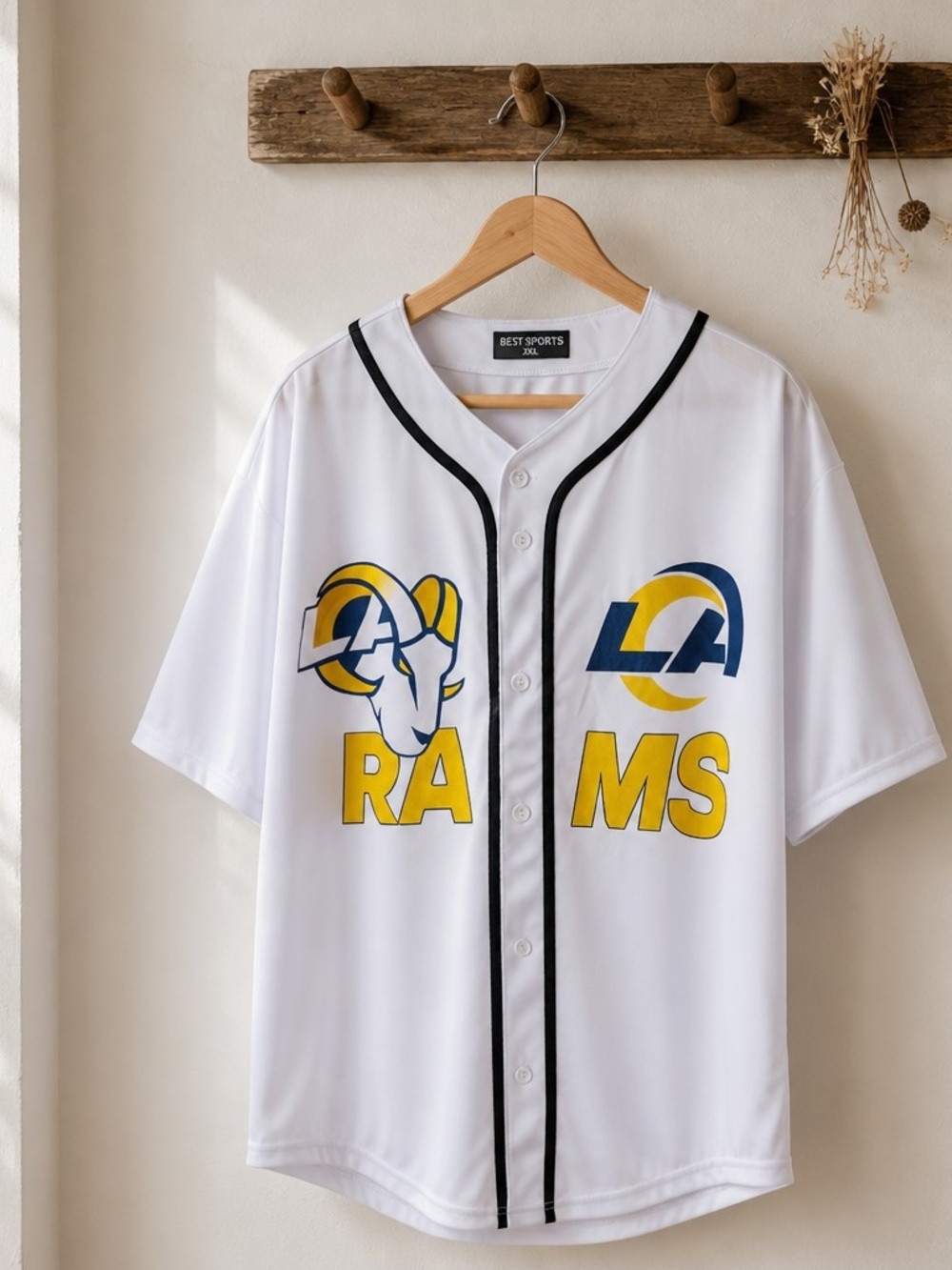 LA Rams White Button-Up Jersey with Black Trim